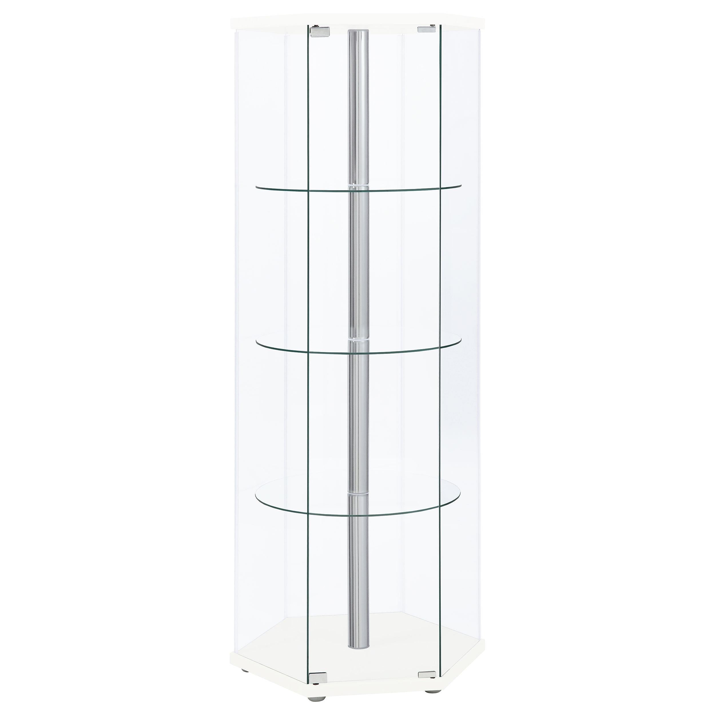 Coaster Furniture Zahavah 950001 4-shelf Hexagonal Clear Glass Curio Cabinet - White IMAGE 1